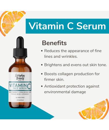 Vitamin C Serum for Face - Anti-Aging Skin Brightening with 20% Vitamin C Hyaluronic Acid Vitamin E & Ferulic Acid - 1 Fl Oz - Buy Online on GoSupps.com