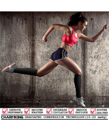 Charmking Compression Stockings for Men & Women | 15-20 mmHg Support for Running & Cycling | 8 Pairs in S-M - Black/White/Navy - Buy Online on GoSupps.com