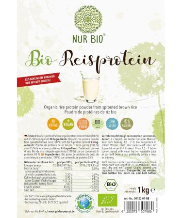 NUR BIO Rice Protein 1kg 85% Protein Pure Plant Protein from Brown Sprouted Rice - Buy Online on GoSupps.com