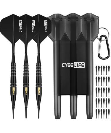 CyeeLife 18g Soft Tip Darts with Carry case and 30 Extra Points Professional Plastic Darts Set Black