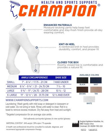 Buy Champion Men's Compression Socks 15-20 mmHg - Athletic Fit Crew Length Black Large | Cushioned Mid-Calf Sports Socks for Enhanced Performance - Buy Online on GoSupps.com
