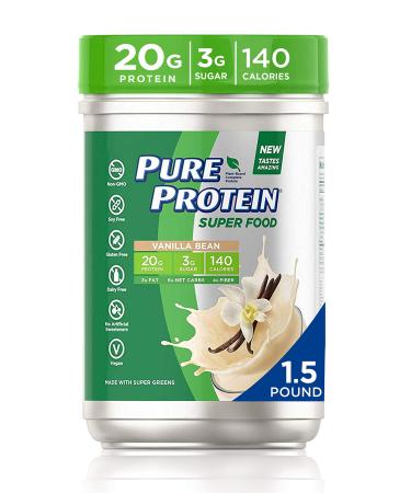 Pure Protein Vegan Plant Based Hemp and Pea Protein Powder, Gluten Free, Vanilla Bean, With Vitamin D and Zinc to Support Immune Health, 1.51 lbs