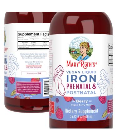MaryRuth Organics Liquid Iron Supplement Prenatal & Postnatal for Pregnant & Lactating Iron Deficiency Immune Support Sugar/Gluten Free Vegan Non-GMO 15.22 Fl Oz Berry
