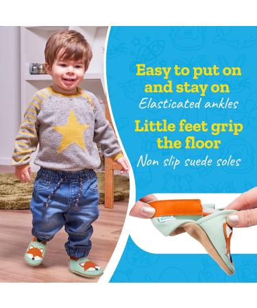 Soft Sole Baby Shoes - Leather Toddler Shoes for Baby Girl or Boy (6-12 Months) - Grey Fox Design - Buy Online on GoSupps.com