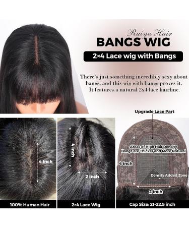 Glueless Human Hair Wig with Bangs for Black Women 180% Density 16 inch Brazilian Virgin Hair Lace Front Wig - Natural Black - Buy Online on GoSupps.com