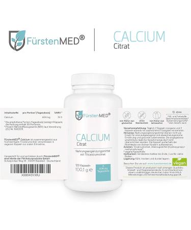 F rstenMED Calcium Citrate Capsules - High-Dose Vegan Calcium Supplement Pure Citrate - 120 Additive-Free Capsules for Optimal Health - Buy Online on GoSupps.com
