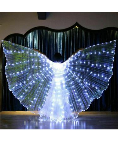 GEZICHTA LED Isis Wings Glow Light Up Belly Dance Costumes with Sticks Performance Clothing Carnival Halloween, Large LED Belly Dance Wings Wings Glow Light Up Belly(White), free size