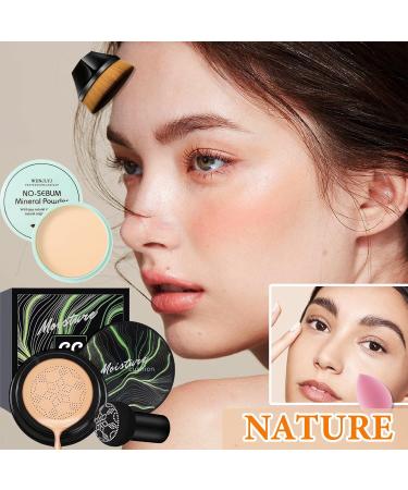 Mushroom Head Air Cushion CC Cream Foundation Loose Setting Powder Long Lasting Moisturizing Concealer with Makeup Sponge Full Coverage Foundation Brushes Makeup Base Set(4PCS)(Natural 01) - Buy Online on GoSupps.com