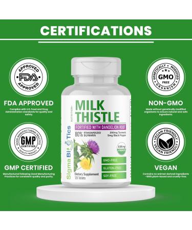 Milk Thistle Extract 9105mg Fortified with Dandelion Root Turmeric Black Pepper NAC Choline & Taurine 80% Standardized Silymarin for Liver Support GMO-Free Gluten-Free Soy-Free 120 Tablets - Buy Online on GoSupps.com