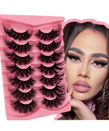 Cat-Eye Lashes Flu-ffy Mink Lashes 20mm Fox Eye Long False Eyelashes 3D Volume Curly Dramatic Fake Eyelashes Thick Full Lashes 7 Pairs Pack(TF29)