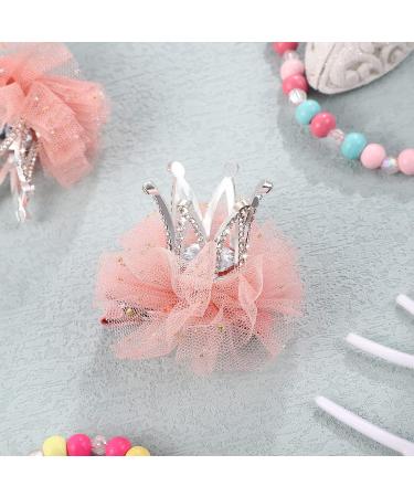 Bestoyard 2Pcs Diamond Crown Hair Pin Princess Flower Mesh Hair Clips - Pink Rhinestone Crystal Tiara Barrettes for Kids Party Accessory - Buy Online on GoSupps.com