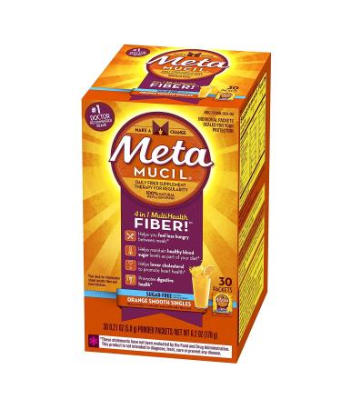 Metamucil Fiber Singles Smooth Texture Sugar Free Orange - 30 Packets 0.21 Ounce (Pack of 30)