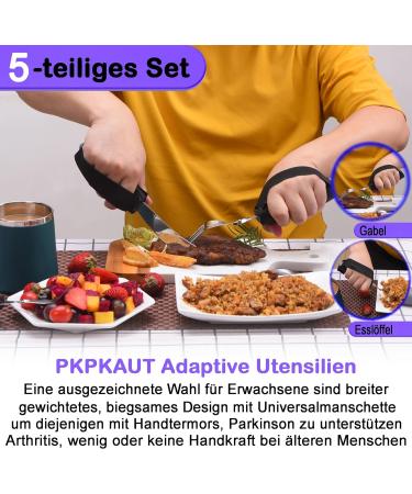Pkpkaut Adaptive Utensils for Parkinson's Patients | Weighted Cutlery Set for Tremors & Arthritis | 5-Part Meal Cutlery for Disabled & Seniors - Buy Online on GoSupps.com