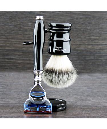 Premium 5-Edge Replacement Shaving Set | Synthetic Brush & Chrome-Plated Stand | International Shipping - Buy Online on GoSupps.com
