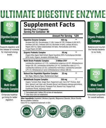 PURELY OPTIMAL Premium Digestive Enzymes with Prebiotics & Probiotics - 180 Capsules for Gut Health - Buy Online on GoSupps.com
