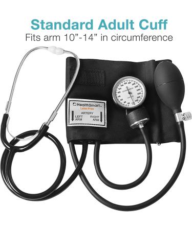 HealthSmart Manual Blood Pressure Monitor Kit with Attached Stethoscope - Standard Cuff Size 10-14 Inches, Black, Adult - Buy Online on GoSupps.com