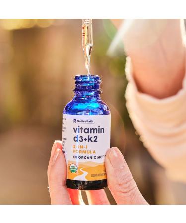 NativePath D3K2 Tincture 2000IU Vitamin D3 and Vitamin K2 Supplement with Organic MCT Oil 1 Fluid Ounce Rapid Bioavailability Multi-Vitamin for Bone Strength and Total Body Wellness 30 Servings - Buy Online on GoSupps.com
