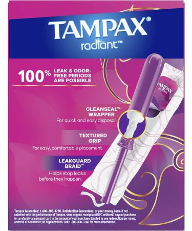 Tampax Radiant Tampons Regular Absorbency 84 Count - Unscented, Leakguard Braid - Radiant Reg - Buy Online on GoSupps.com