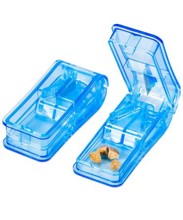 Pill Cutter Splitter for Small and Large Pills in Half or Quarter, Easily Cleanly Tablet Cutter with Sturdy Blade for Vitamins, Pills, Medicines(2 Pack, Blue)