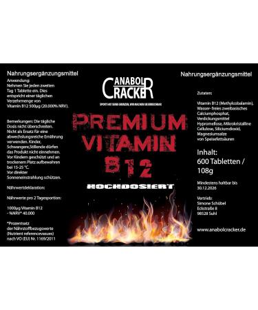  Anabol Cracker Vitamin B12-600 Tablets - 500 mcg of methylcobalamin per day - High dose and vegan - Buy Online on GoSupps.com