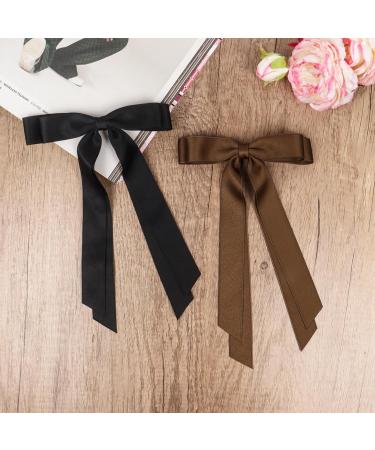 2 Pack Hair Bows for Women Black Bow Hair Clips French Barrette with Long Silky Satin Hair Ribbons for Women Girls(Black Brown) - Buy Online on GoSupps.com