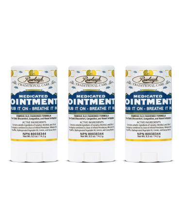Rawleigh Medicated Ointment Stick 0.5 oz (14.2g) Classic Aromatic Chest Rub in Portable Stick Format for Cold Nasal Congestion with Camphor Menthol & Eucalyptus Non-Greasy Pack of 3