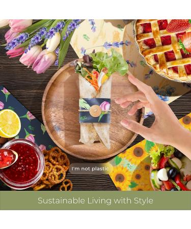 Green4Gaia Reusable Beeswax Food Wrap - Assorted 6 Pack | Organic Cotton Beeswax Wraps with Flower Print | Eco-Friendly Plastic Wrap Alternative - Buy Online on GoSupps.com