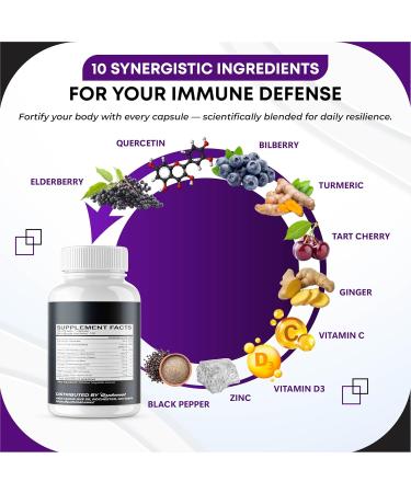 Elderberry Quercetin Bilberry Turmeric Tart Cherry Ginger Vitamin C Vitamin D3 Zinc Black Pepper -150 Capsules 150 count (pack of 1) - Buy Online on GoSupps.com