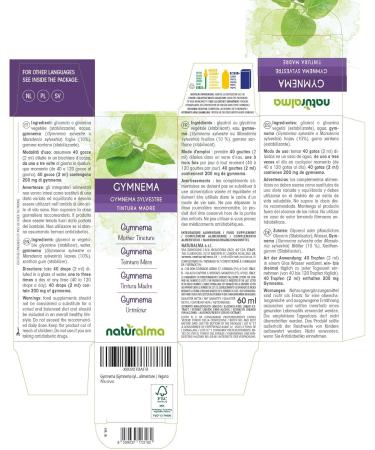Gymnema (Gymnema sylvestre ou Marsdenia sylvestris) feuilles Teinture M re sans alcool Naturalma - Extrait liquide gouttes 60 ml - Compl ment alimentaire - V g talien ou v gan Sans alcool 60 ml (Lot de 1) - Buy Online on GoSupps.com