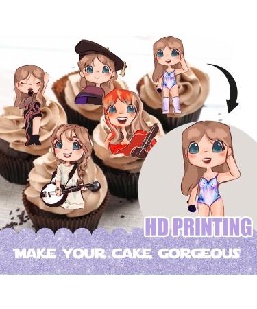 18pcs Glitter Cartoon Guitar Girls Dessert Cupcake Topper Cheer to Worldwide Popular Female Singer Concert Theme Decor Pick for Fan Men Women Happy Birthday Party Decorations Supplies - Buy Online on GoSupps.com