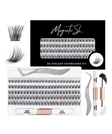 Individual Lashes 120 Cluster Lashes 3D False Eyelashes Natural Look D Curl Reusable Fluffy Lash Extension Kit with Applicator and Lash Bond and Seal DIY Cluster Eyelash Extensions Mix 10-16MM-DM17 120PCS-DM17-Volume