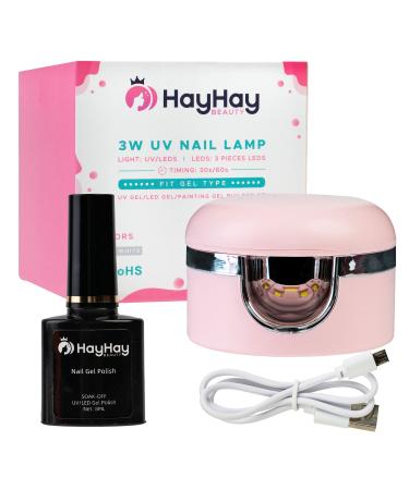 HayHay 3W UV Light for Nails, Anticlockwise 180-Degree Rotation with Single and Three Finger Capability, UV Nail Lamp Timing is 30/60s, Portable Manicure Gel lamp, Includes Mini Gel Polish Pink
