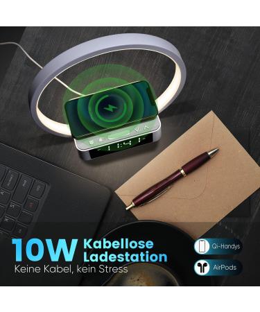 Wilit LED Bedside Lamp with 10W Wireless Charger | Touch Dimmable Light Alarm Clock | 3 Brightness Levels | Gray Night Light for Bedrooms - Buy Online on GoSupps.com