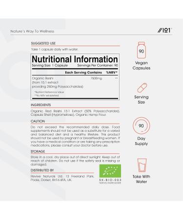 Organic Red Reishi Extract 7500mg | High Potency 250mg Polysaccharides - 15:1 Mushroom Extract | 90 Vegan Capsules - Buy Online on GoSupps.com