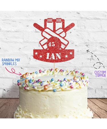 Cakeshop Cake Decoration Pack | Cricket Birthday Theme Premium Double Sided Glitter Card Cake Topper & 25g Party Pack of Cake Sugar Sprinkles | Custom Name & Age Cake Decorations (Red) Prime Glitter Card: Red - Buy Online on GoSupps.com