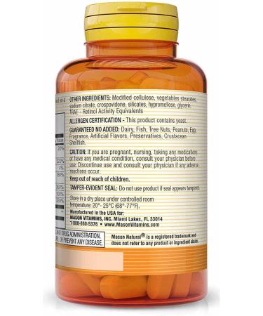 MASON NATURAL Vision Vitamins Plus Lutein Daily Multivitamin Supplement for Men and Women for Normal Eye Function 60 Day Supply - Buy Online on GoSupps.com