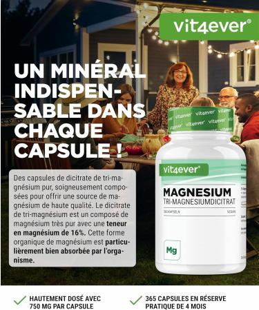 Magnesium Citrate - 365 capsules - 2250mg including 360 mg of Elemental Magnesium Per Daily Serving - 100% Tri-Magnesium Dicitrate without additives - Laboratory tested - High dosed - Vegan - Buy Online on GoSupps.com