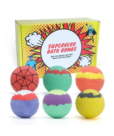 Superhero Bath Bombs for Kids - Set of 6 Handmade Fizzies Moisturizing Bubble Formula - Kids Bath Bombs - Bath Bombs for Boys - Bath Bombs - Perfect for Birthday Christmas Easter Halloween
