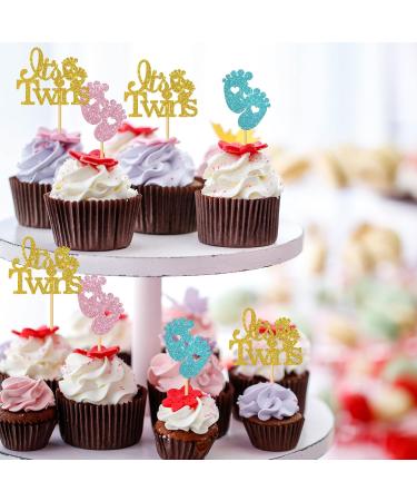 MonMon & Craft It's Twins Cupcake Toppers - Oh Babies Cupcake Toppers - Twins 1st Birthday Party - Gender Reveal Party Cupcake Decorations - Welcome Baby Cupcake Toppers Glitter 24 Pcs - Buy Online on GoSupps.com