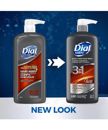 Dial Men 3in1 Ultimate Clean Body, Hair, and Face Wash - 69 fl oz (3-23 fl oz Bottles) - Buy Online on GoSupps.com