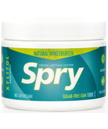 Spry Fresh Natural Xylitol Chewing Gum Dental Defense System Aspartame-Free Sugar Free Gum (Wintergreen, 100 Count - Pack of 1) Wintergreen 100 Count (Pack of 1)