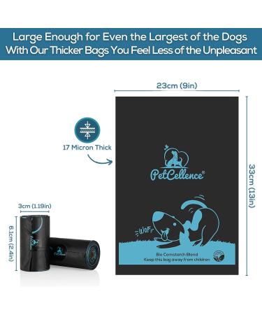 PetCellence Biodegradable Dog Poo Bags - 330 Poop Bags / 22 Rolls - Cornstarch Blend Extra Thick & Strong 100% Leak Proof with Poo Bag Dispenser Black 330 count (Pack of 1) - Buy Online on GoSupps.com