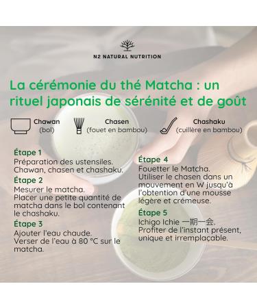 Th Matcha C r monie Premium 100g per 100 jours. Th Vert de Matcha Pure du Japon en Poudre avec Magn sium. Origine Japon. Qualit Sup rieure. N2 Natural Nutrition - Buy Online on GoSupps.com