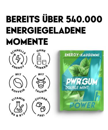 Pwrgrum Energy Chewing Gum Double Mint - 4 Pack | Sugar-Free Energy Boost | Natural Alternative to Energy Drinks | Dental Care Treat - Buy Online on GoSupps.com