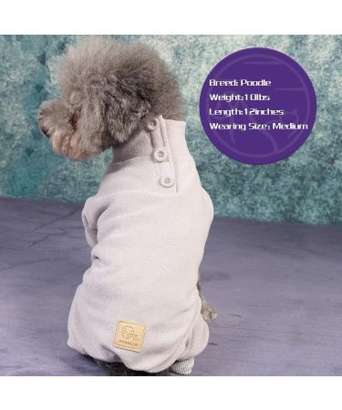 Cyeollo Grey Fleece Dog Pajamas | Thermal Dog Onesie for Small Dogs (M) | Stretchy Jumpsuit for Doggie Warmth - Buy Online on GoSupps.com