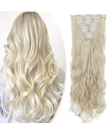 S-noilite 17-26 Inches(43-66cm) 8pcs Long Full Head Clip In Hair Extensions Extension Sexy Lady Fashion Choice 60 Colours (24 Inches-Curly Ash Blonde & Bleach Blonde) Ash Blonde & Bleach Blonde 24 Inch