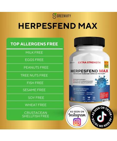 HerpesFend Max Extra Strength Advanced Defense Formula 60 Capsules with Elderberry Echinacea Turmeric Garlic Vitamins and Probiotics (3) - Buy Online on GoSupps.com