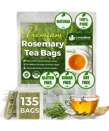 Lavendium Premium 135 Rosemary Tea Bags 100% Natural & Pure from Rosemary Leaves. Loose Leaf Rosemary Herbal Tea. Made with Natural Material Tea Bags. No Sugar No Caffeine No Gluten Vegan. Rosemary 135 Bags