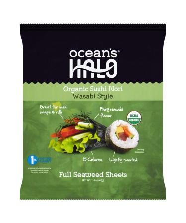 Ocean's Halo Organic Wasabi Sushi Nori Pack of 12 x 10 Sheets