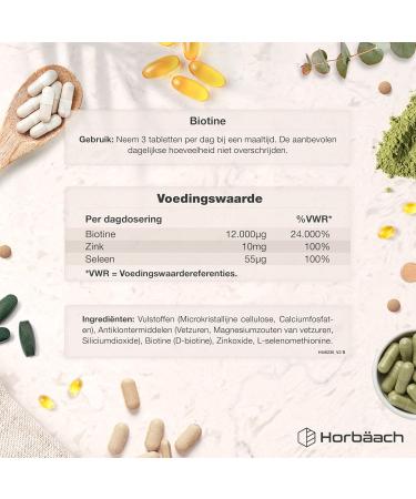Horbaach Biotin Zinc Selenium 12000 mcg Biotin Zinc Selen for Hair Growth 4 Month Supply 365 Vegan Tablets Hair Skin & Nail Supplement with Vitamin B7 Horbach - Buy Online on GoSupps.com